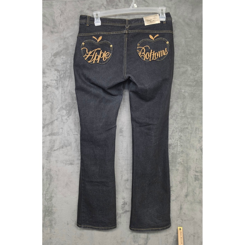 Y2K Apple Bottoms Dark Wash Embroidered Logo Bootcut Jeans Womens 11/12 Hip Hop